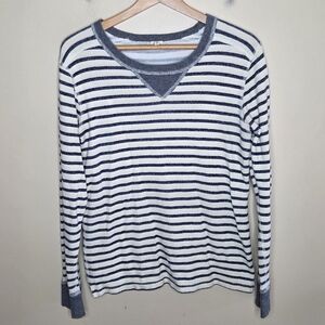 J. Crew | Cream & Dark Blue Striped Crewneck Preppy Sweatshirt Size Medium